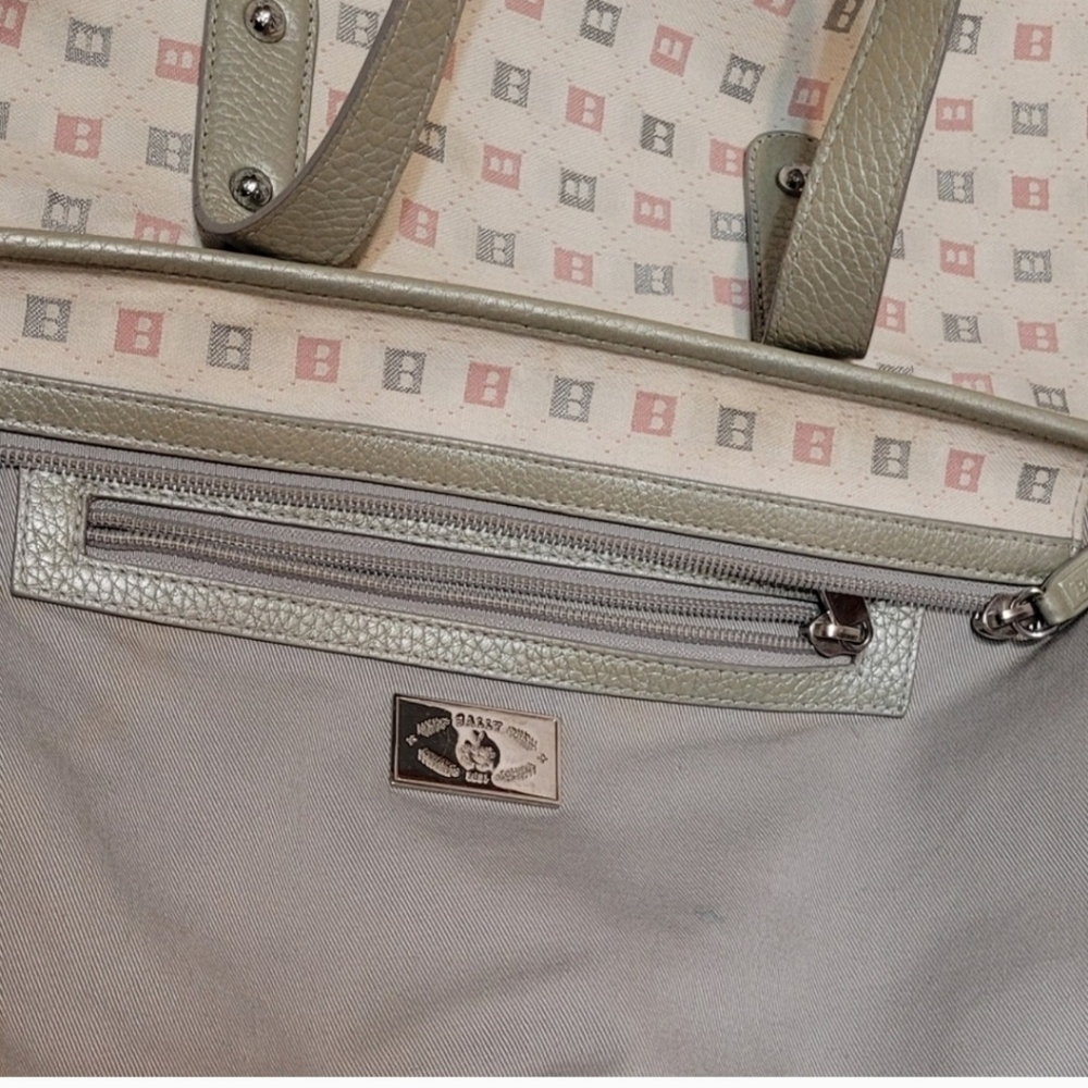 Bally Canvas & Leather Handbag B Mark Pattern Pewter & pink monogram EUC - Picture 6 of 16